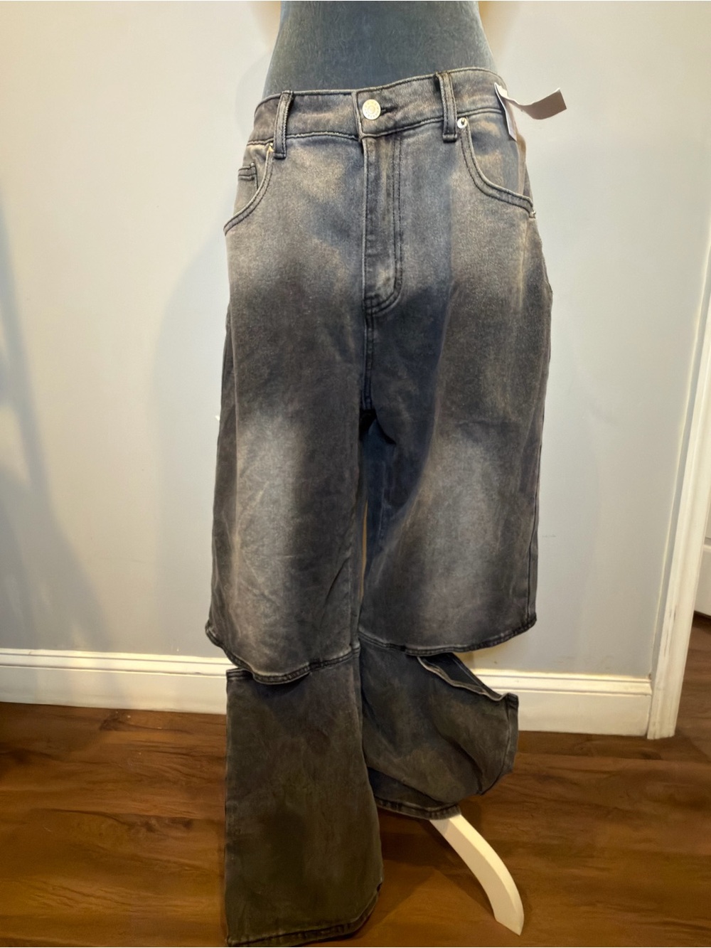 AKIRA Washed Black Convertible Wide-Leg Jeans